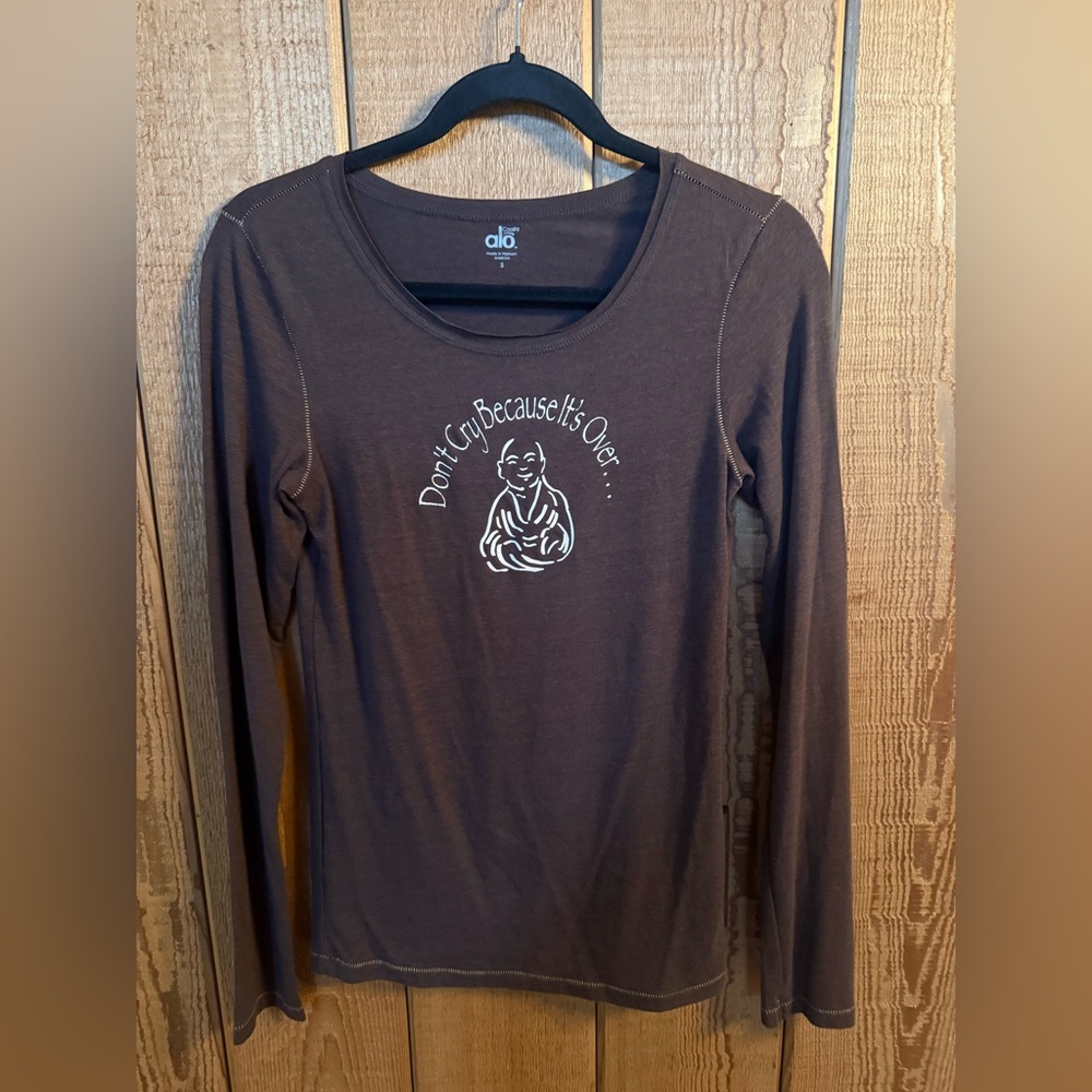 Alo Long Sleeve Graphic Tee — Brown with White Print